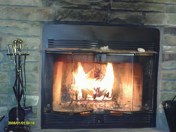 fireplace, new larger hearth, new blowers