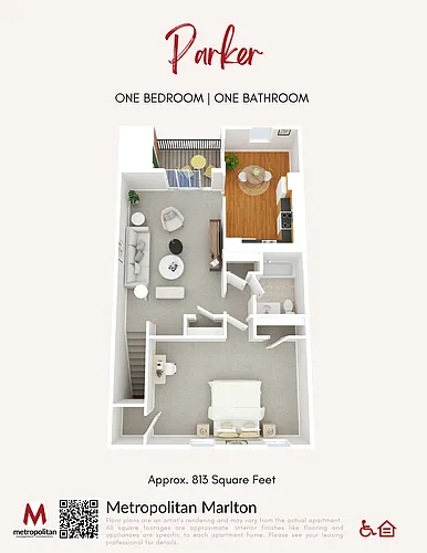 Floor plan Parker 1 Bedroom