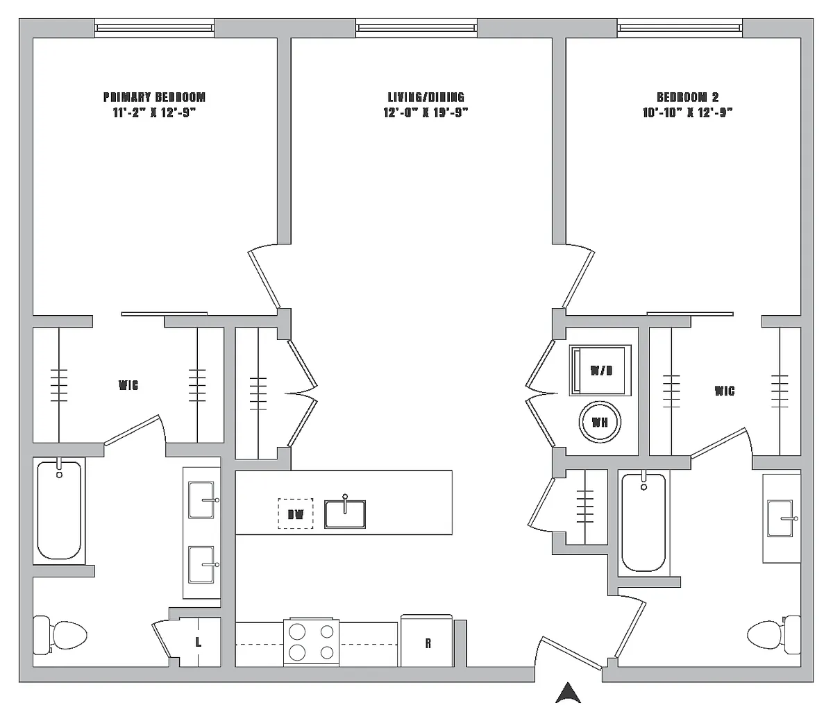 Floor plan 2 Bed-2 Bath-B1