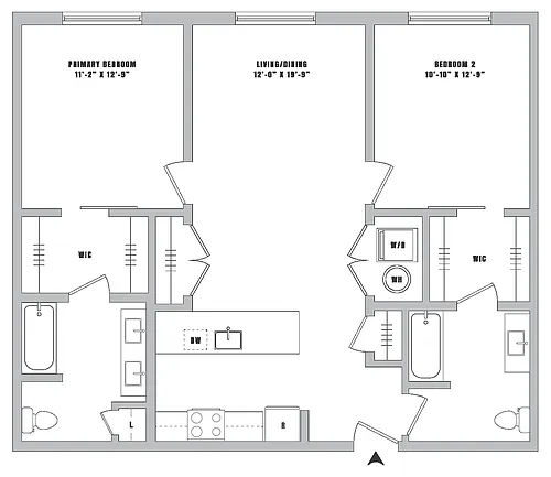Floor plan 2 Bed-2 Bath-B1