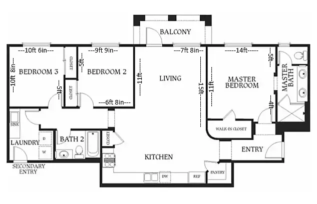 Floor plan 3 Bedroom B