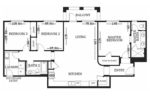 Floor plan 3 Bedroom B