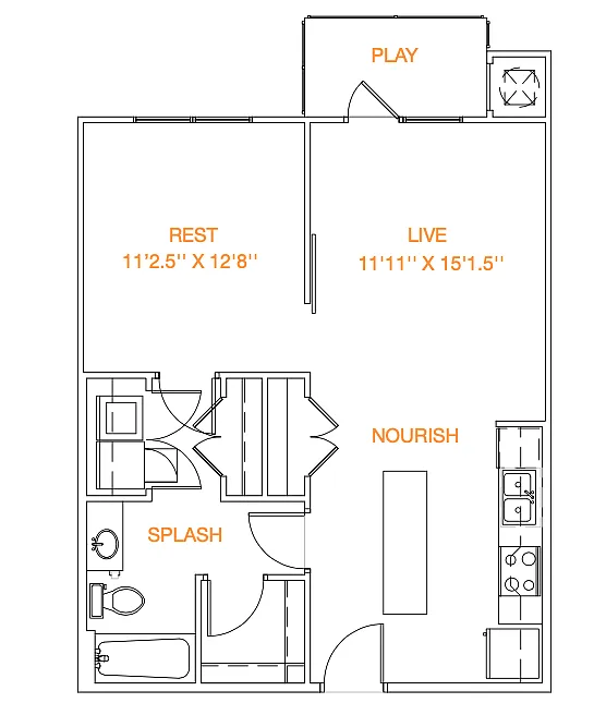 Floor plan 1x1 711 sf Classic (A3)