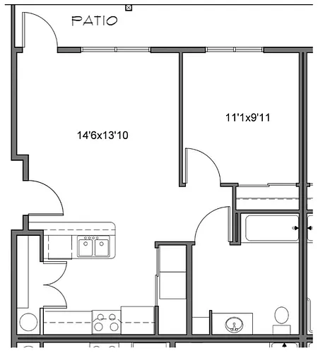 Floor plan 1 Bed 1 Bath J - Ash Creek