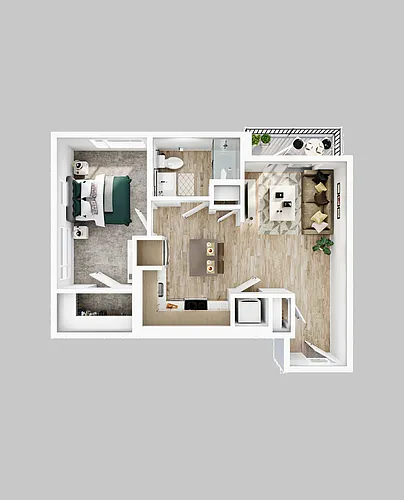 Floor plan 1BR/1BA - A2a Balcony