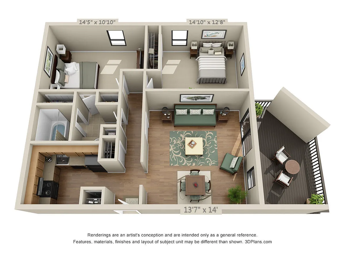 Floor plan 2 Bed 1 Bath A