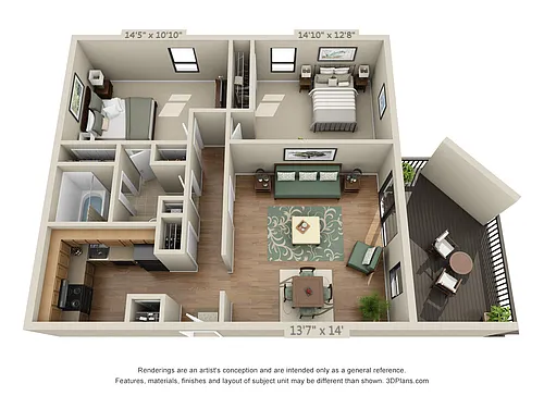 Floor plan 2 Bed 1 Bath A