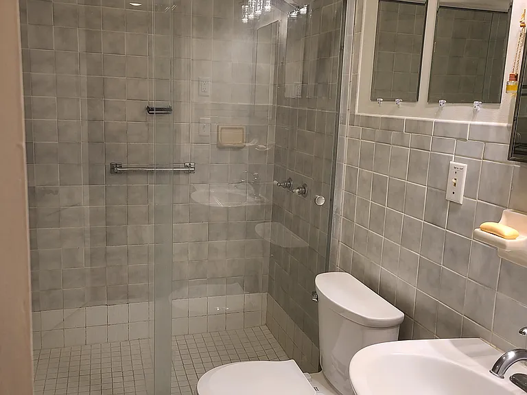 Bathroom with walk-in shower.