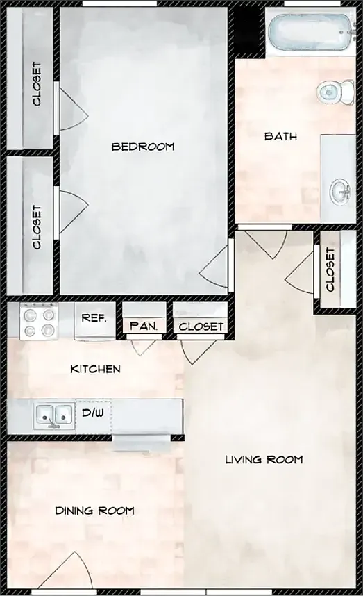 Floor plan 1 Bed x 1 Bath