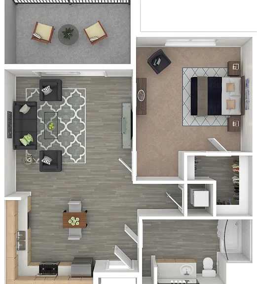 1 Bed 1 Bath A Floorplan Diagram