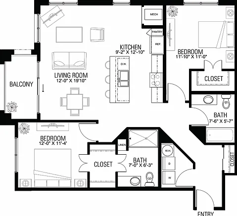 Floor Plan 2J | Wells Street Station | Apartments in Delafield, WI Floor Plan 2J | Wells Street Station | Apartments in Delafield, WI