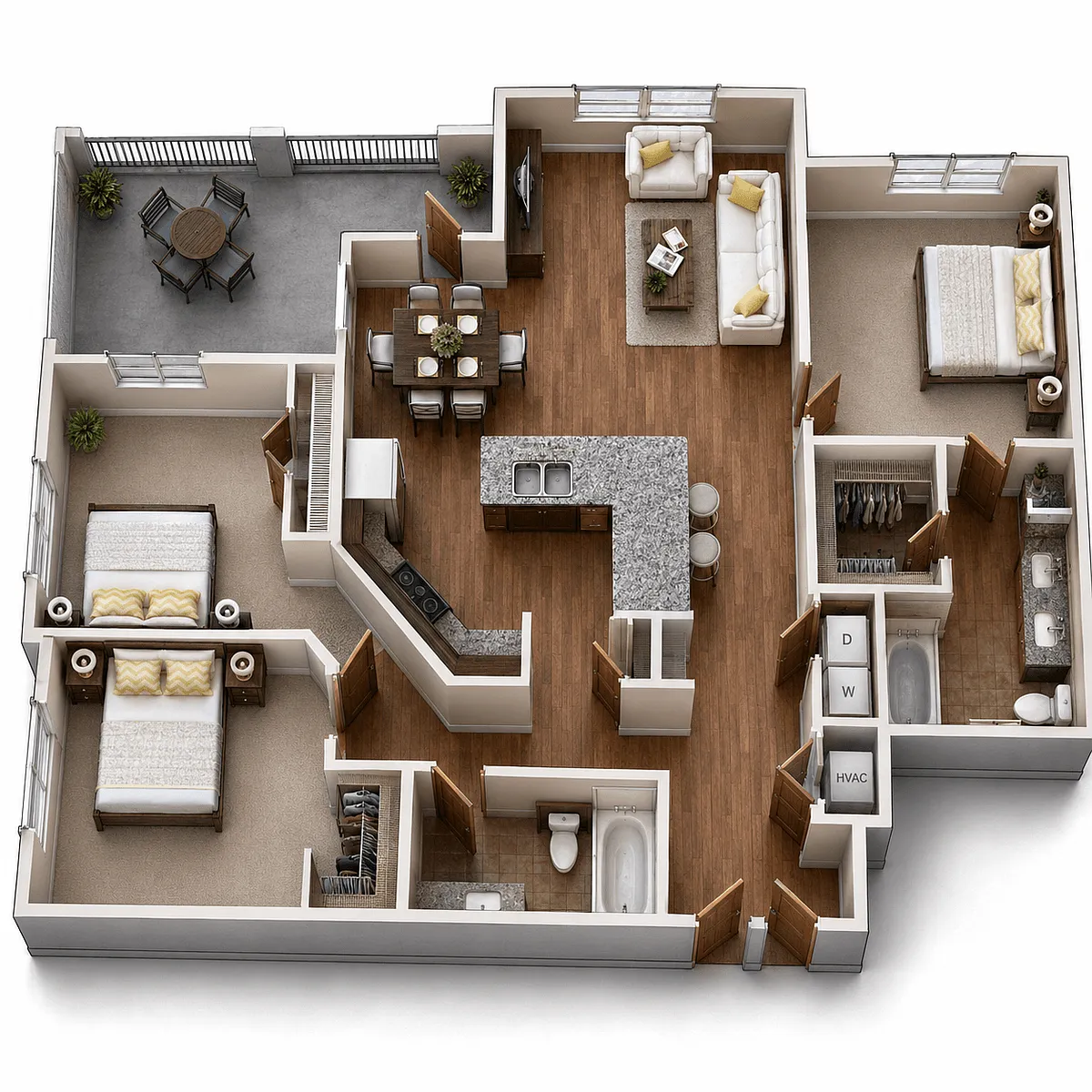 Floor plan C1 - 3Bed/2Bath - Large Kitchen Island & Balcony/P