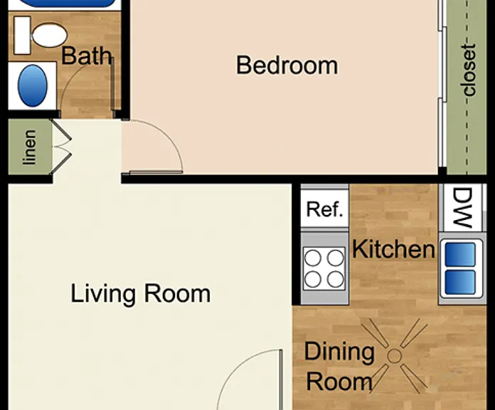 1x1 Floorplan Diagram