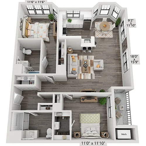 Floor plan Two Bedroom B2D3