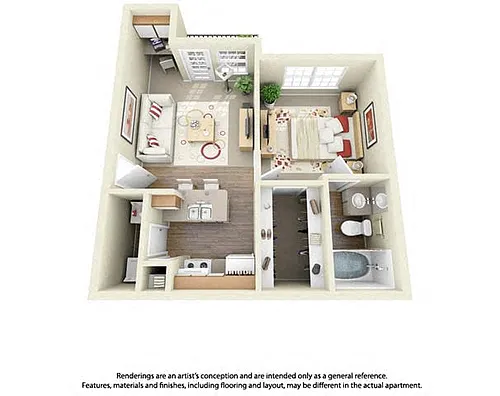 Floor plan 1 Bed 1 Bath- 573 Sq. Ft.