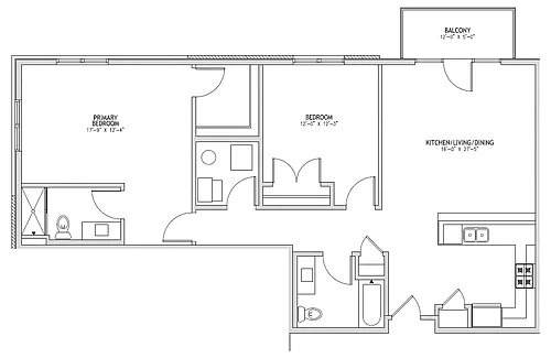 Floor plan 2 Bed, 2 Bath - Tier B