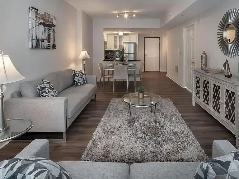 View From Living Room Toward Kitchen and Dining Area in Apartment