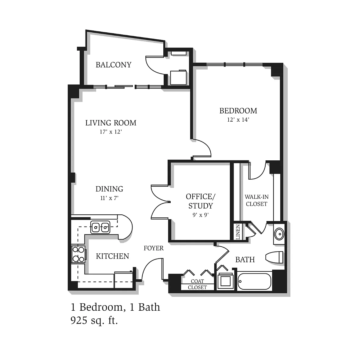 Floor plan A01 Den Balcony 925