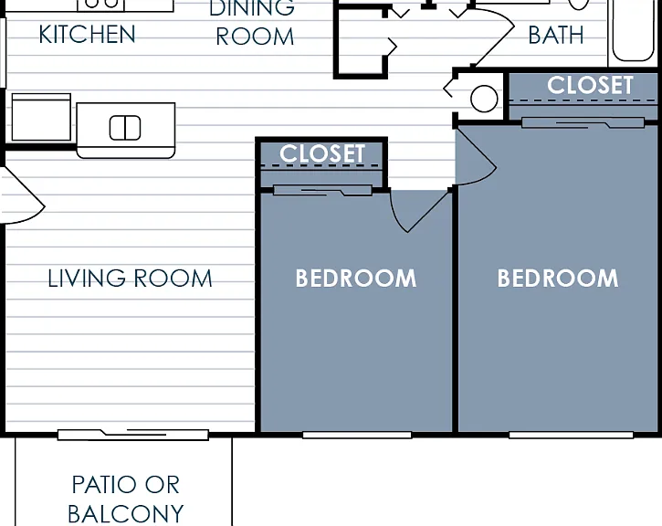 2 Bedroom 1 Bathroom Floorplan Diagram