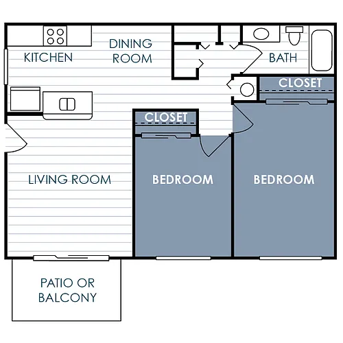 Floor plan 2 Bedroom 1 Bathroom