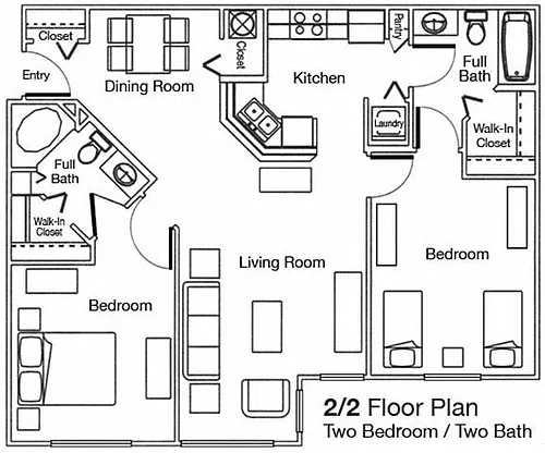 Floor plan Two Bedroom Two Bathroom 60%