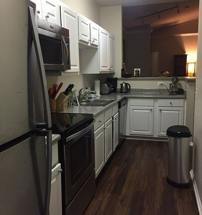 Modern kitchen, stainless steel appliances, dishwasher, disp