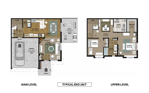 Floor plan 2 Bedroom Townhome - Crane