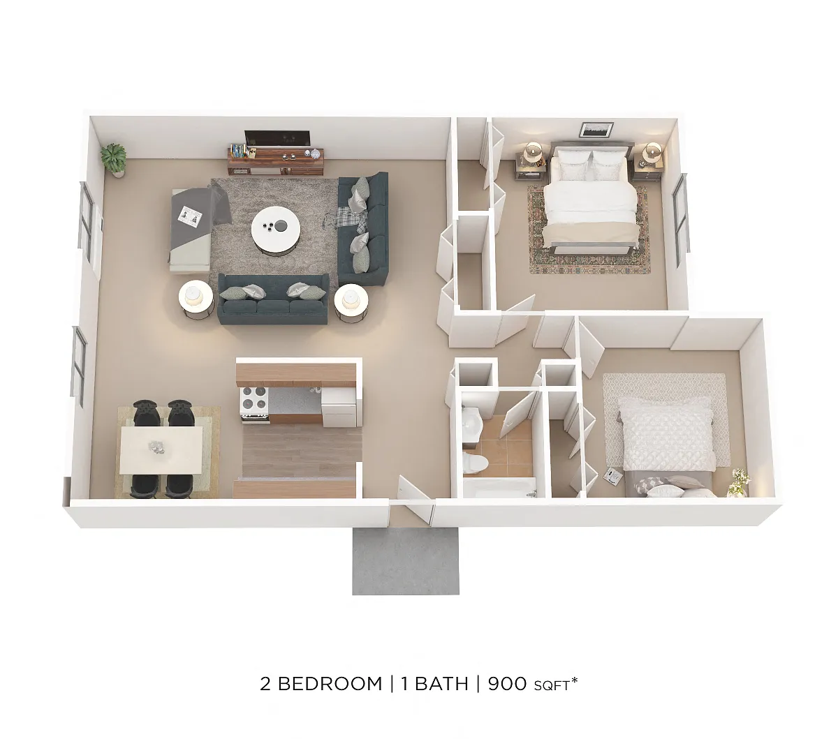 Floor plan Two Bedroom- 900 sqft