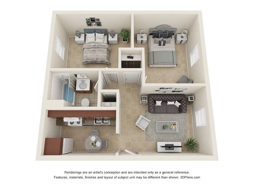 Floor plan 2 bed 1 bath Classic