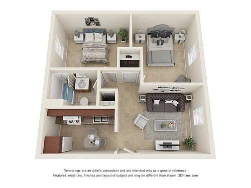 Floor plan 2 bed 1 bath Classic