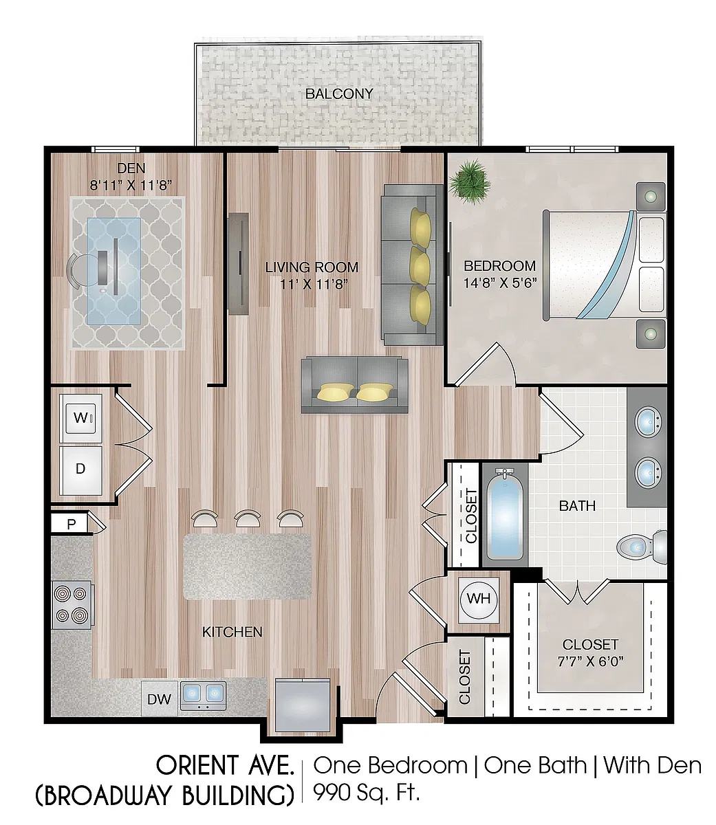 Floor plan Orient Ave with Den (Broadway Building)