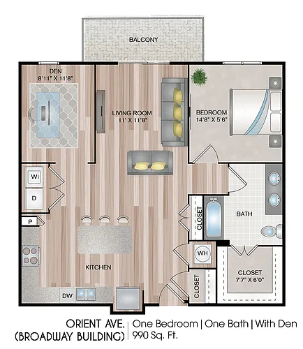 Floor plan Orient Ave with Den (Broadway Building)