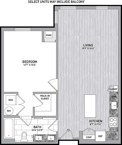 Floor plan 1 Bed 1 Bath-A1