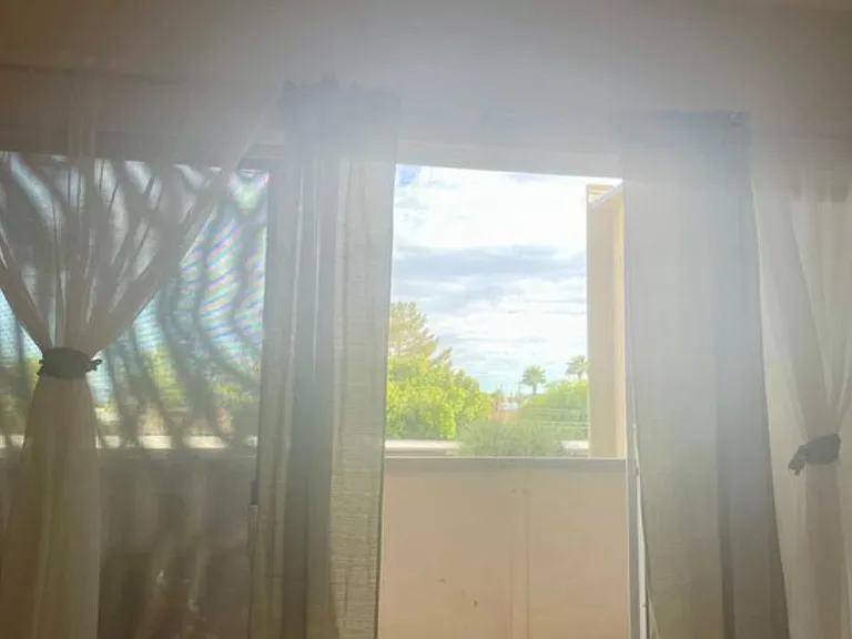 The room faces south, you can enjoy sunrise from the left side of the balcony and the sunset from the right.