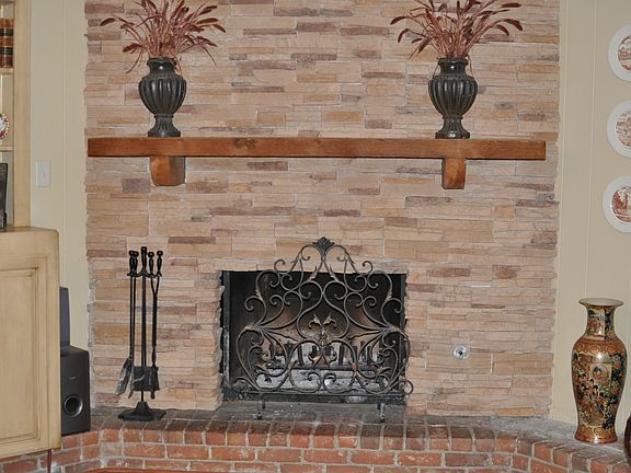 Stacked Stone Fireplace