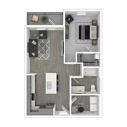 Floor plan One Bedroom With Patio