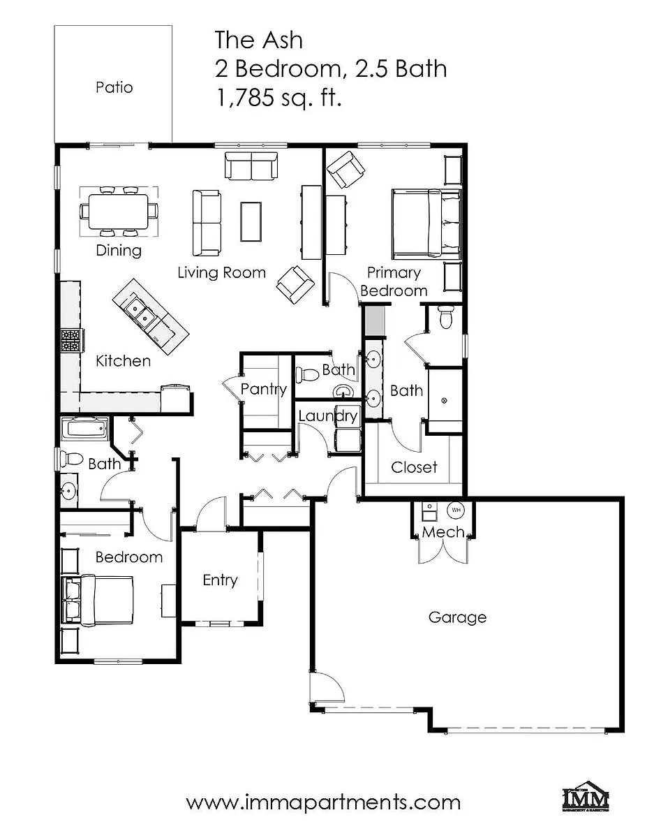 Floor plan 2 Bed / 2.5 Bath 1,785 sq. ft. Ash