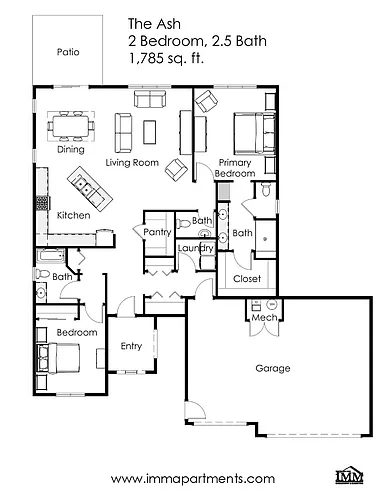 Floor plan 2 Bed / 2.5 Bath 1,785 sq. ft. Ash