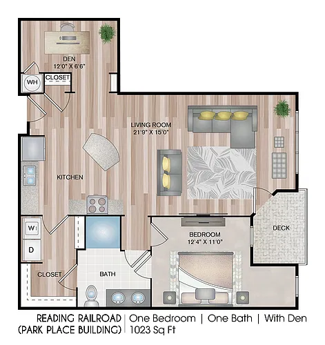 Floor plan Reading Railroad with Den (Parkside Building)