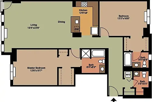 Floor plan 2 Bed 2 Bath - 1 half bath