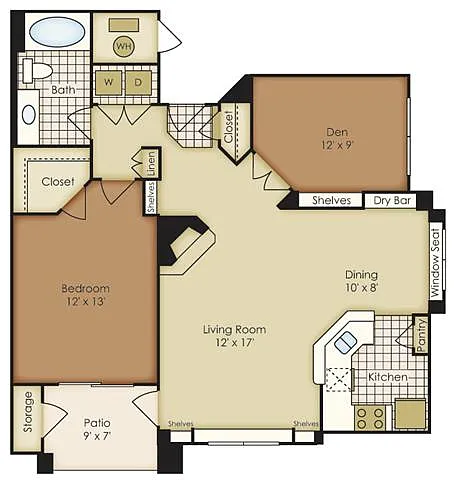 Floor plan One Bedroom with Den 1A1N-3A1N2