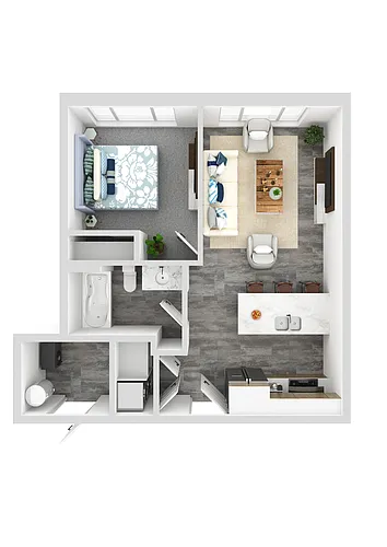 Floor plan 1Bed 1Bath Style C