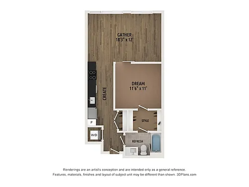 Floor plan Jr One Bedroom JA1