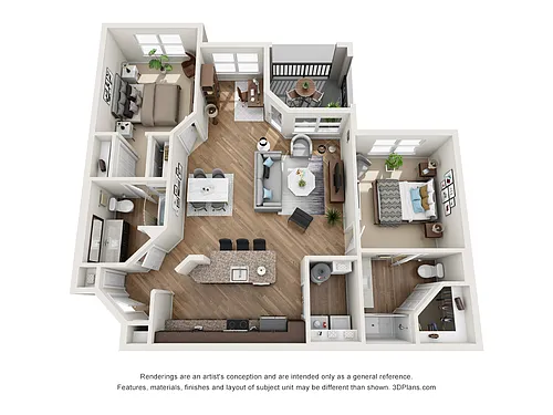 Floor plan B2 Akaw with Sunroom - Two Bedrooms, Two Bathrooms