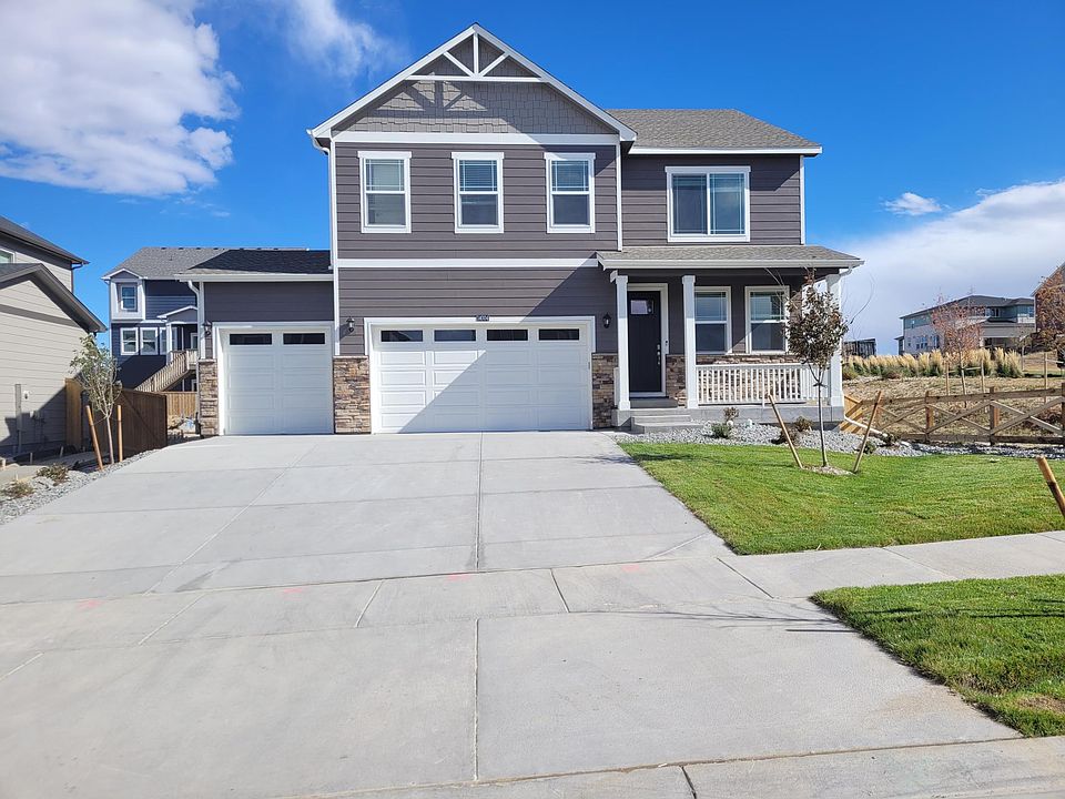 Elevation showing three car garage