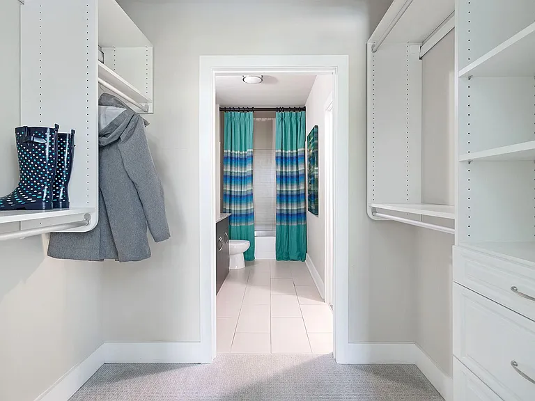 Select homes feature custom shelving in bedroom closets