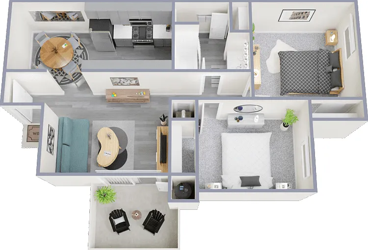 2 Bed 1 Bath Floorplan Diagram