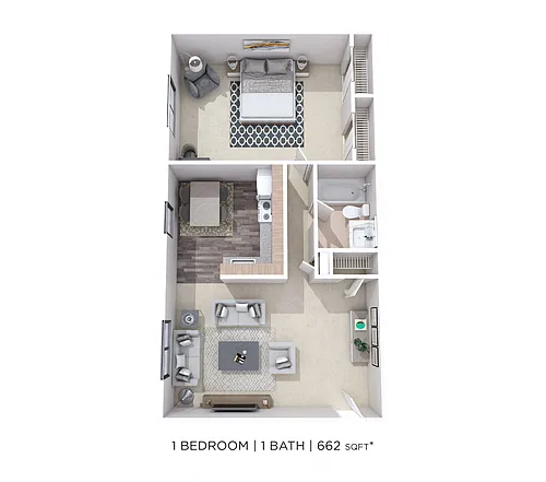 Floor plan One Bedroom - 662 sqft