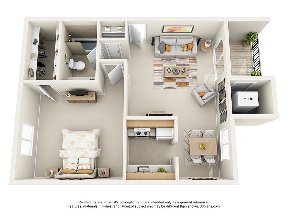 Floor plan 1 BedroomPatio