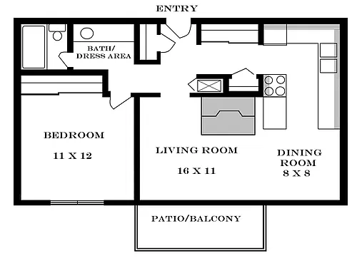 Floor plan 1 Bedroom 701 SF